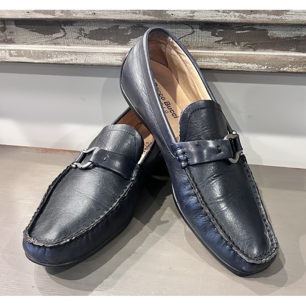 Bacco Bucci Studio Mens Driving Loafers‎ Shoes Size 8 Black Leather Slip On